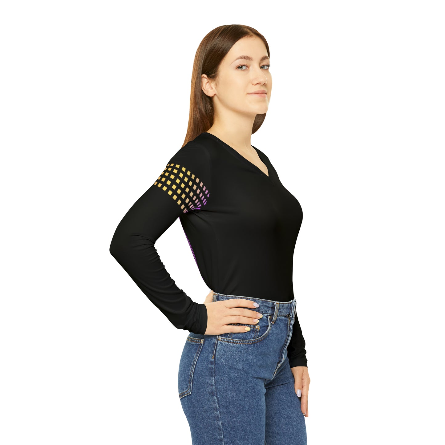 Paladin Punks Women's Long Sleeve V-neck Shirt Black Sublimation Dye